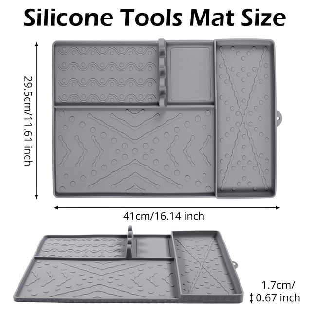 Grey Heavy-Duty Silicone Griddle Tool Mat Integrated Tool & Bottle Slots – product detail