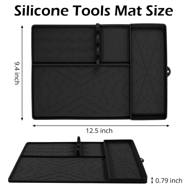 Black Heavy-Duty Silicone Griddle Tool Mat Integrated Tool & Bottle Slots – product detail