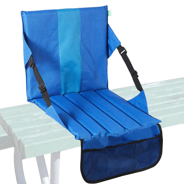 Blue Foldable Stadium Seat Cushion with Backrest & Storage Pockets