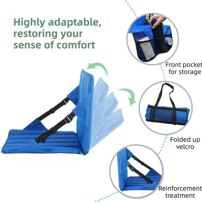 Blue Foldable Stadium Seat Cushion with Backrest & Storage Pockets – product detail
