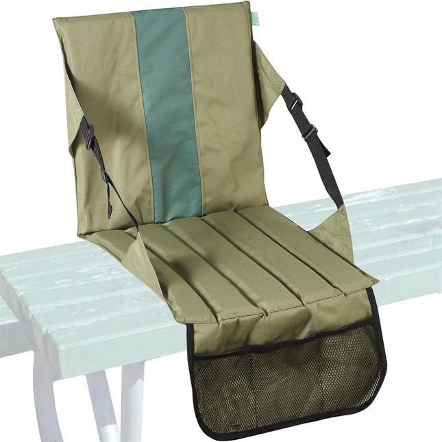 Green Foldable Stadium Seat Cushion with Backrest & Storage Pockets