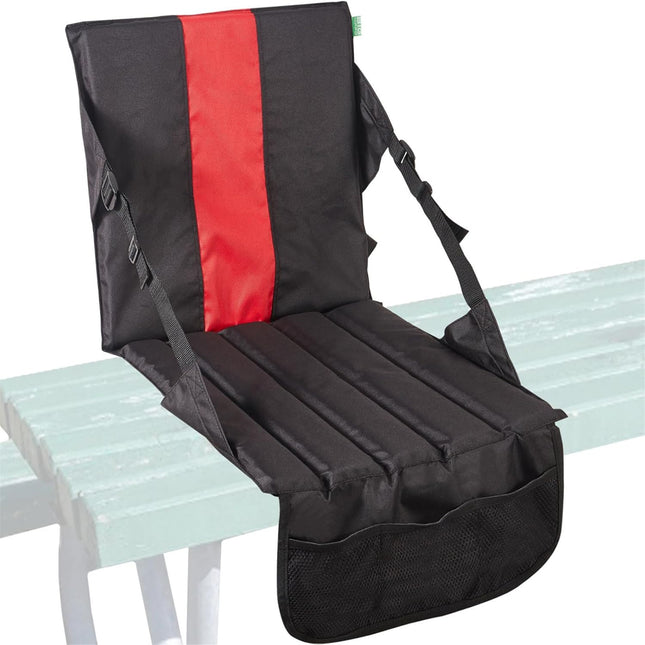 Black Foldable Stadium Seat Cushion with Backrest & Storage Pockets