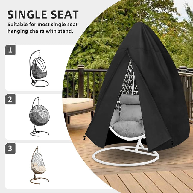 Black Heavy Duty Hanging Egg Chair Shield with Windproof Drawstring and Storage Bag (Single Seat 190 x 115 – product detail