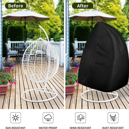 Black Heavy Duty Hanging Egg Chair Shield with Windproof Drawstring and Storage Bag - Waterproof & Dustproof Garden Swing Chair Protector (Single Seat 190 x 115 CM)