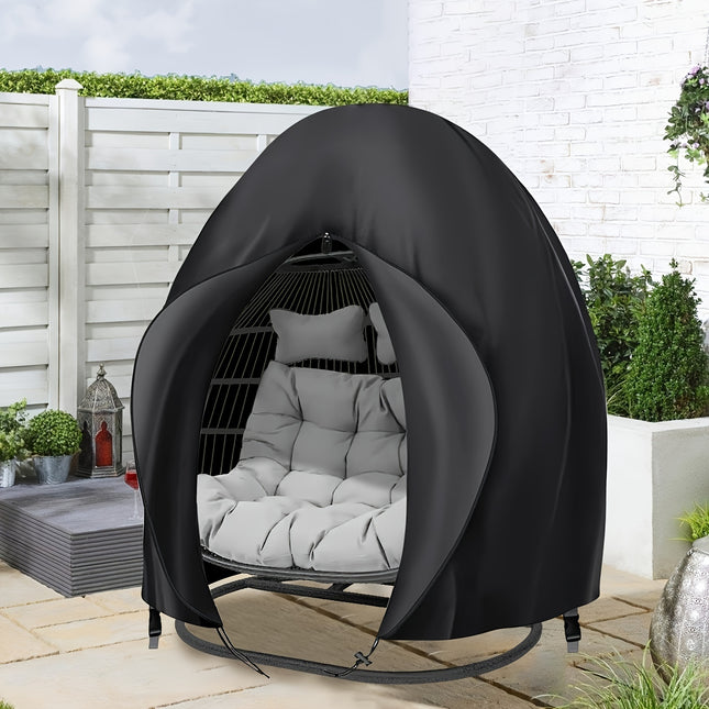 Black Heavy Duty Hanging Egg Chair Shield with Windproof Drawstring and Storage Bag (Double Seat 190 x 115