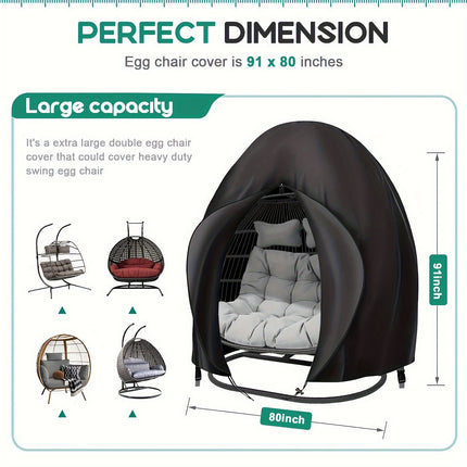 Black Heavy Duty Hanging Egg Chair Shield with Windproof Drawstring and Storage Bag - Waterproof & Dustproof Garden Swing Chair Protector (Double Seat 190 x 115 CM)