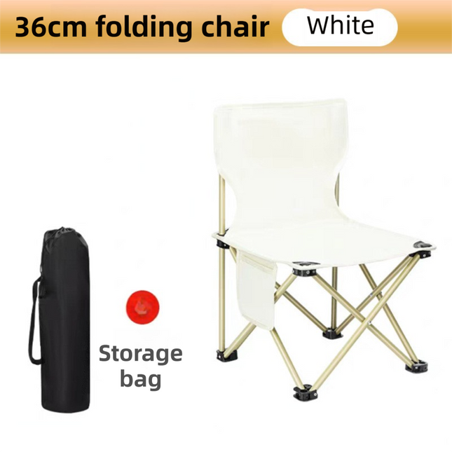 36CM White Portable Folding Camping Chair with Storage Bag & Pocket