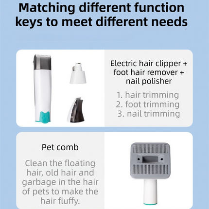 7-in-1 White Multifunctional Pet Grooming Vacuum Kit - Dog Cat Home Barber Shop & Low Noise Shedding Groomer with 1L Large Dust Cup