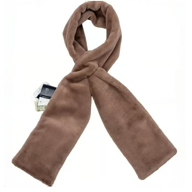 Brown Soft Faux Fur Scarf with 15x20CM Hidden Zipper Pocket
