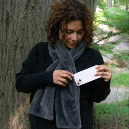 Leopard Print Soft Faux Fur Scarf with 15x20CM Hidden Zipper Pocket - Anti-Theft Travel Scarf  for Phone, Passport and Essentials