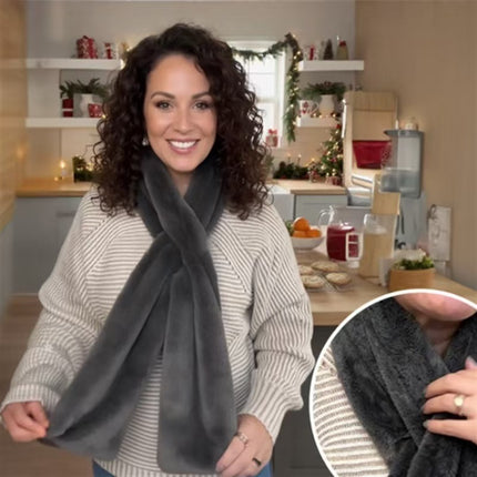 Grey Soft Faux Fur Scarf with 15x20CM Hidden Zipper Pocket - Anti-Theft Travel Scarf  for Phone, Passport and Essentials