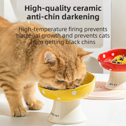 Red and Black Elevated 15 Degree Tilted Ceramic Cat Bowl – design and finish