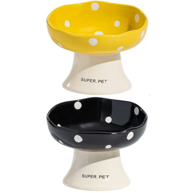 Yellow and Black Elevated 15 Degree Tilted Ceramic Cat Bowl