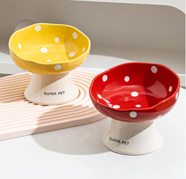Red and Yellow Elevated 15 Degree Tilted Ceramic Cat Bowl
