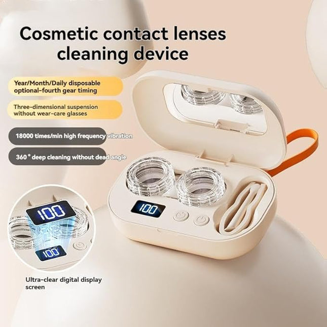 Premium Eye Care Travel Set 2-in-1 Black Dual-Layer Leather Eyewear Case and Smart Ultrasonic Contact Lens – product detail