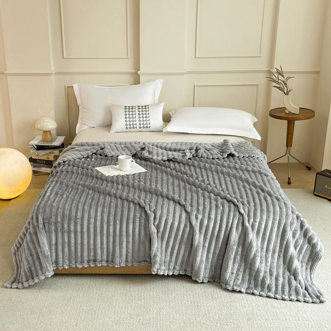 2-Pack Grey Ultra-Soft Faux Rabbit Fur Plush Sofa Cushion & Bedding Blanket(150 x 200 CM Plus 200 x 230