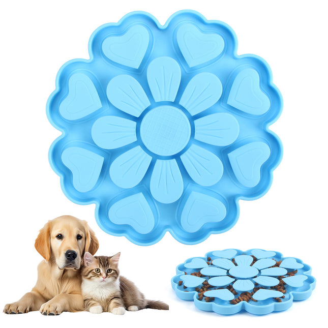 Blue 4-in-1 Textured Silicone Pet Lick Mat & Slow Feeder
