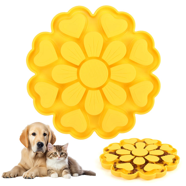 Yellow 4-in-1 Textured Silicone Pet Lick Mat & Slow Feeder
