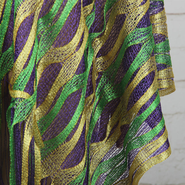 Green Boho Hollow-Out Wave Poncho Shawl with Tassel Hem – product detail