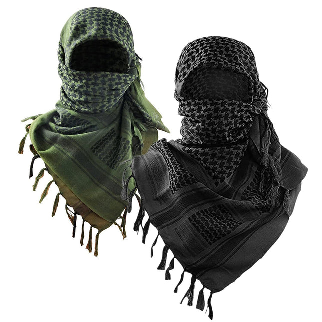 2-Pack 110x110CM Military Shemagh Cotton Tactical Desert Scarf (Black Plus V888-ELOSUNG49162