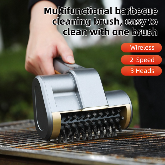 3-in-1 Black Cordless Electric Grill Cleaner Built-in LED & USB Charging – product detail