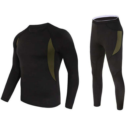 M Size Black Men's Tactical 4-Way Stretch Fleece Lined Thermal Underwear Set - Winter Sweat-Wicking & Breathable Sportswear for Training & Outdoors