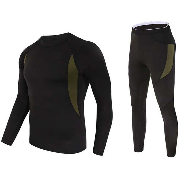 M Size Black Men's Tactical 4-Way Stretch Fleece Lined Thermal Underwear Set