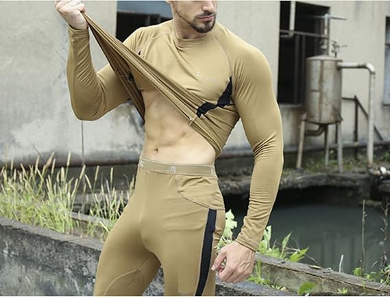 L Size Green Men's Tactical 4-Way Stretch Fleece Lined Thermal Underwear Set – product detail