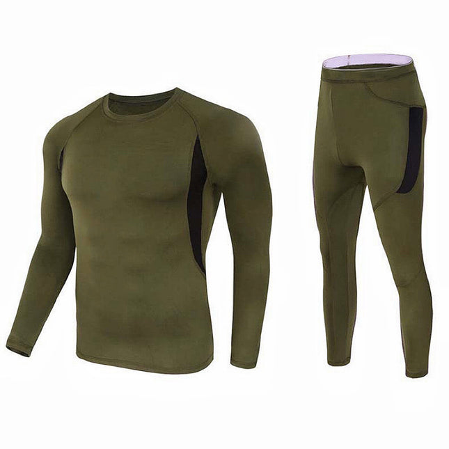 XL Size Green Men's Tactical 4-Way Stretch Fleece Lined Thermal Underwear Set