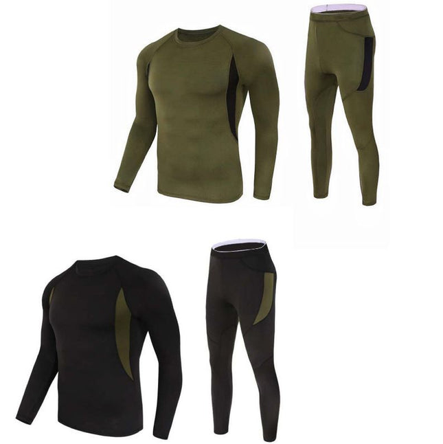 2-Pack L Size Men's Tactical 4-Way Stretch Fleece Lined Thermal Underwear Set(Black Plus