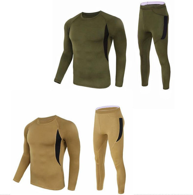 2-Pack M Size Men's Tactical 4-Way Stretch Fleece Lined Thermal Underwear Set(Khaki Plus