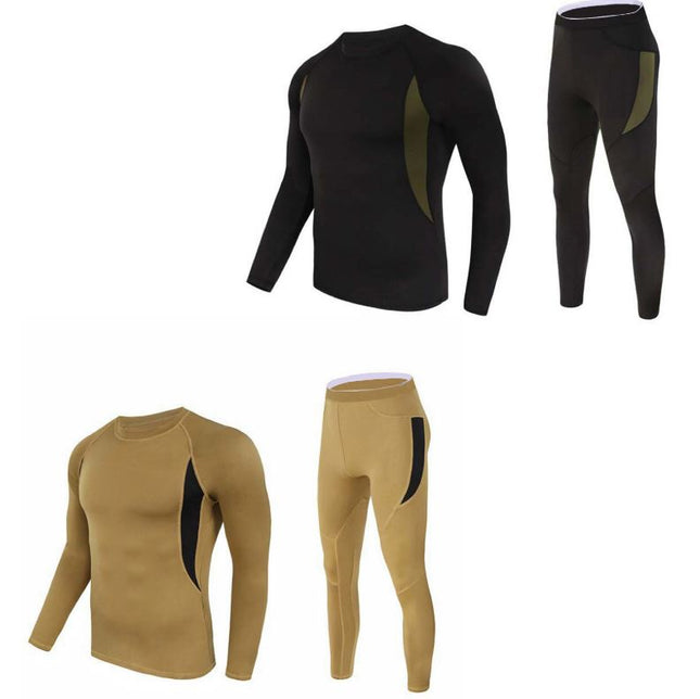 2-Pack M Size Men's Tactical 4-Way Stretch Fleece Lined Thermal Underwear Set(Black Plus