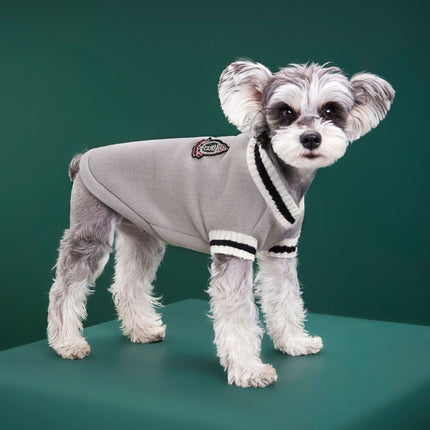 4-Pack S Size Preppy Style V-Neck Knitted Cotton Pet Sweater - Hair-Resistant & Breathable, Classic Fleece-Lined Pullover for Cats and Dogs(Green + Red + Khaki + Grey)