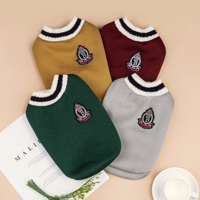 4-Pack M Size Preppy Style V-Neck Knitted Cotton Pet Sweater (Green Plus Red Plus Khaki Plus