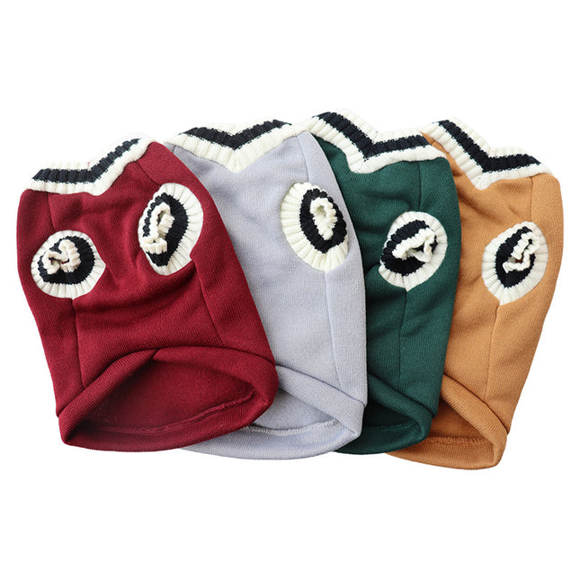 4-Pack M Size Preppy Style V-Neck Knitted Cotton Pet Sweater (Green Plus Red Plus Khaki Plus – product detail