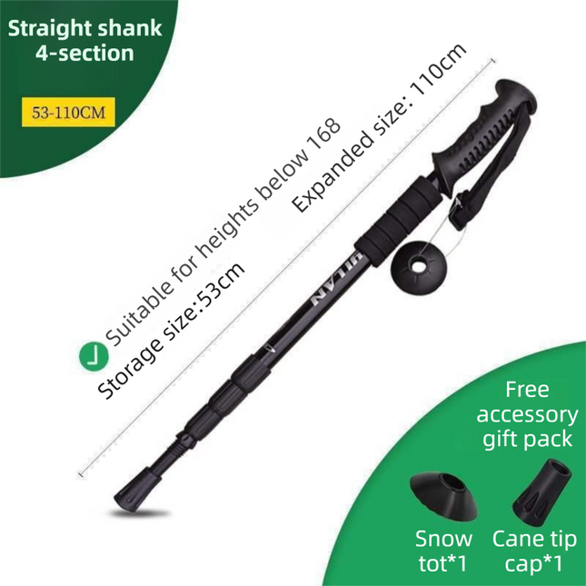 53-110 CM Black Ultralight Telescopic Aluminum Trekking Pole (4-Section Straight Handle)