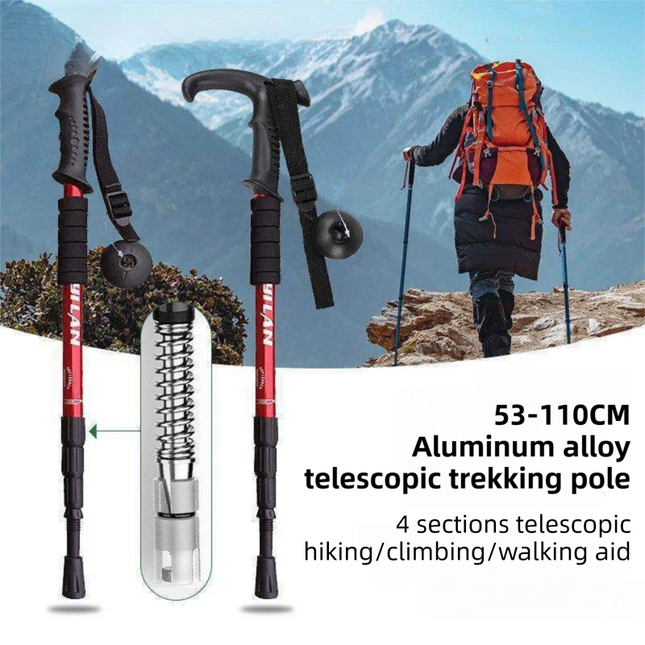 53-110 CM Black Ultralight Telescopic Aluminum Trekking Pole (4-Section Straight Handle) – product detail
