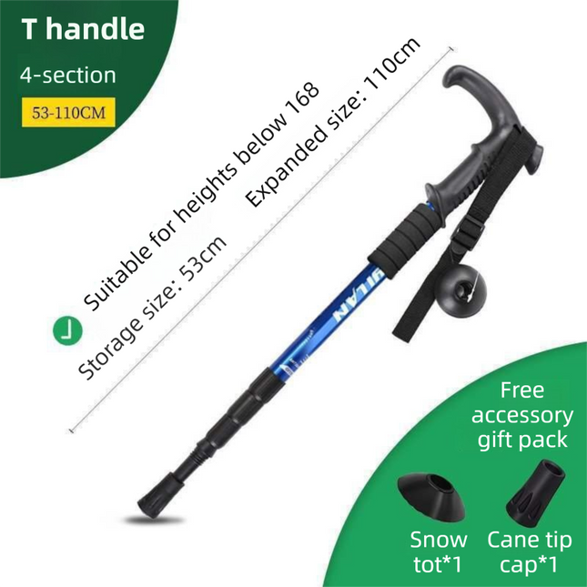 53-110 CM Blue Ultralight Telescopic Aluminum Trekking Pole (4-Section T-Handle)