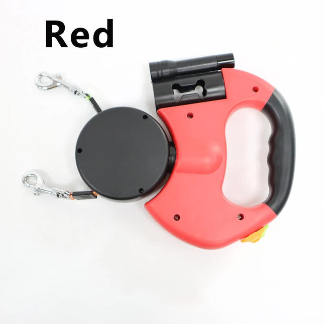 Red One-to-Two Retractable Dog Leash with One-Click Safety Lock & Night Light