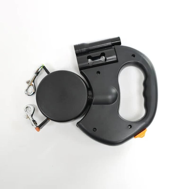 Black One-to-Two Retractable Dog Leash with One-Click Safety Lock & Night Light