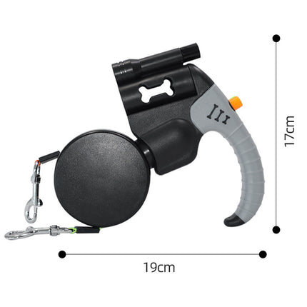 Black and Grey One-to-Two Retractable Dog Leash with One-Click Safety Lock & Night Light - 3M Tangle-Free 360° Rotation Walking Leash