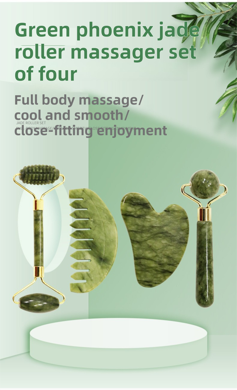 4-in-1 Natural Xiuyan Jade Facial Roller and Gua Sha Set for Face and Body Massage – product detail