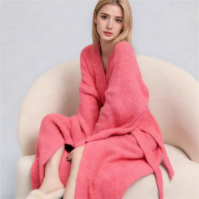 Rose Red Women's Ultra-Soft Plush V-Neck Cardigan Robe – product detail