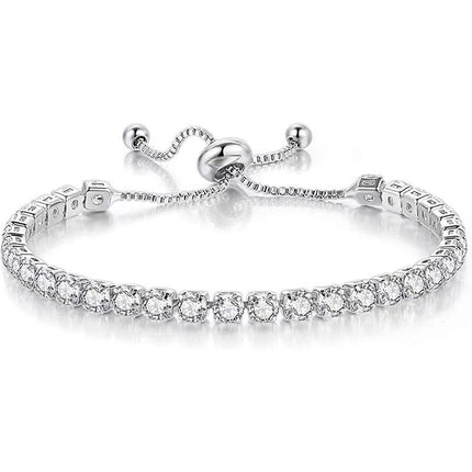 Silver High-Sparkle Cubic Zirconia Single Row Iced-Out Tennis Bracelet (5.7" to 11.3") - Minimalist Geometric Dainty Jewelry