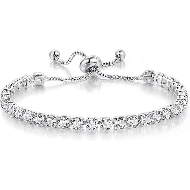 Silver High-Sparkle Cubic Zirconia Single Row Iced-Out Tennis Bracelet (5.7 to 11.3)