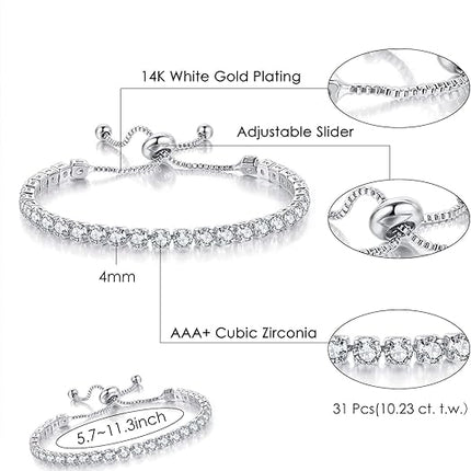Silver High-Sparkle Cubic Zirconia Single Row Iced-Out Tennis Bracelet (5.7" to 11.3") - Minimalist Geometric Dainty Jewelry