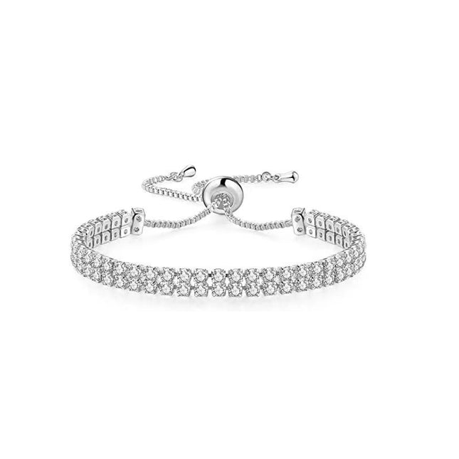 Silver High-Sparkle Cubic Zirconia Double Row Iced-Out Tennis Bracelet (5.7 to 11.3)