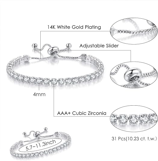 Silver High-Sparkle Cubic Zirconia Double Row Iced-Out Tennis Bracelet (5.7 to 11.3) – product detail