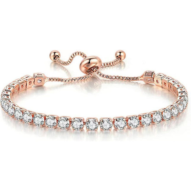 Rose Gold High-Sparkle Cubic Zirconia Single Row Iced-Out Tennis Bracelet (5.7 to 11.3)