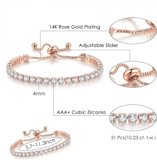Rose Gold High-Sparkle Cubic Zirconia Single Row Iced-Out Tennis Bracelet (5.7 to 11.3) – product detail
